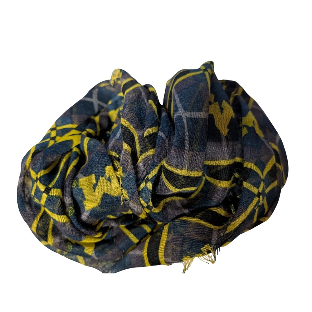 University of Michigan Wolverines Scarf Navy Blue Maize Yellow Plaid Logo Wrap